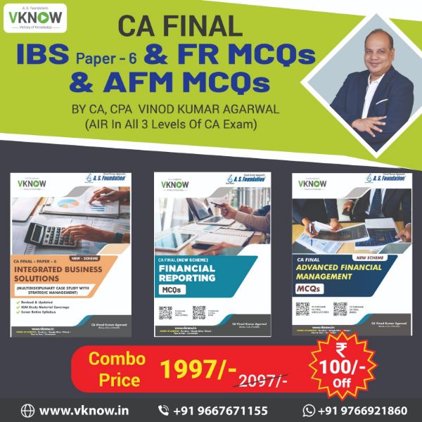 Picture of CA Final IBS Paper 6 + CA Final AFM MCQ Book + CA Final FR MCQ Book(New Scheme) by CA Vinod Kumar Agarwal Sir